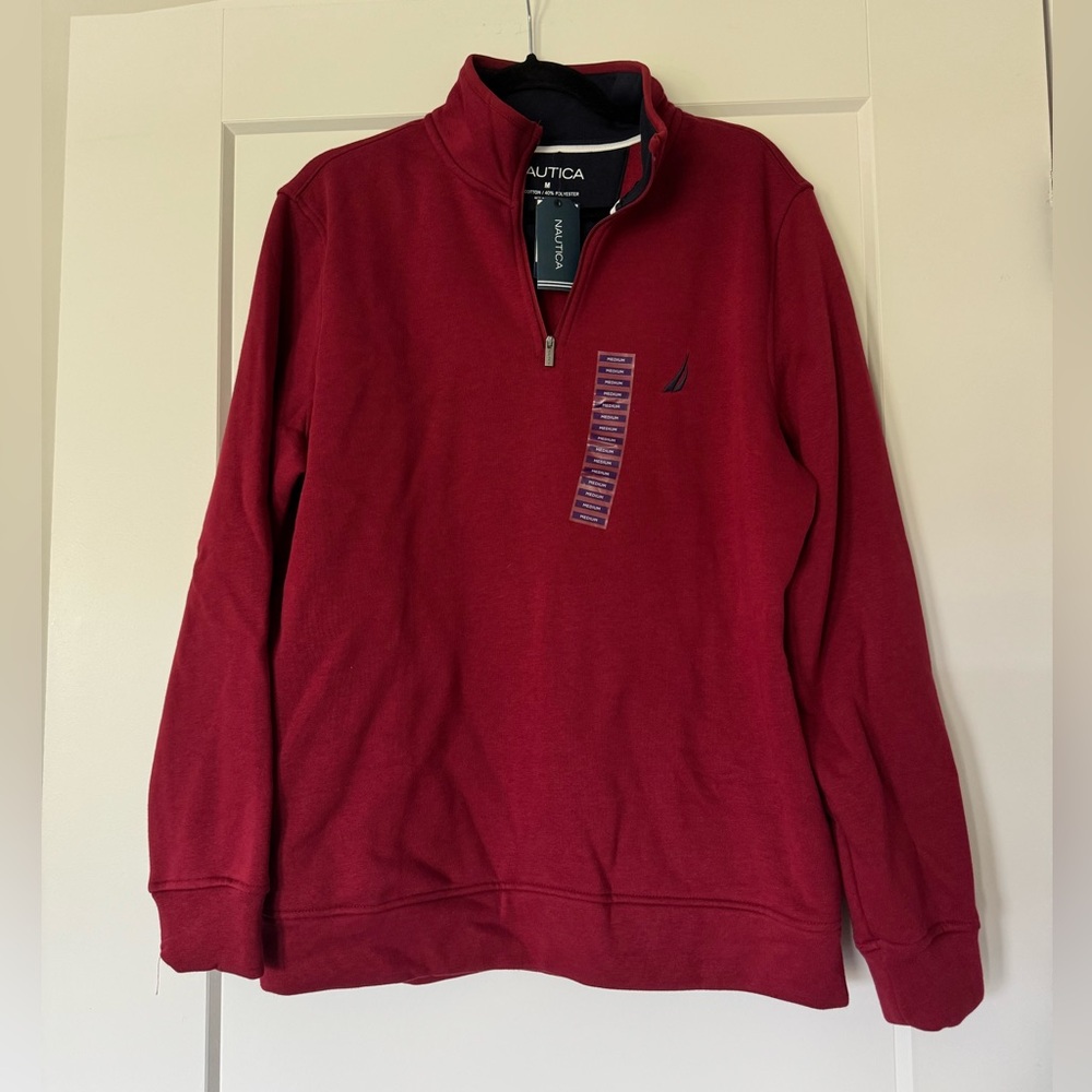 NWT Nautica Men's Burgundy Res Zip-Up Sweater Size M
